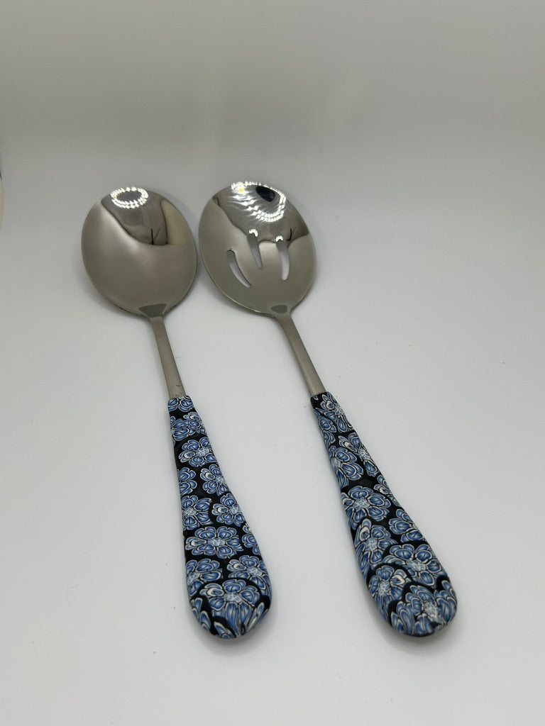 Blue Flowered Serving Spoons