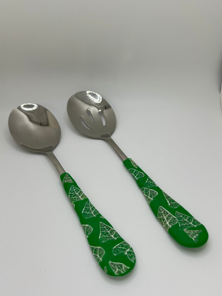 Green with Leaves Serving Spoons